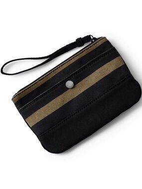 LAND’S END Black Tan Stripes Canvas Grosgrain Wristlet